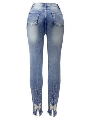 Rhinestone Skinny Jeans with Pockets Divacious