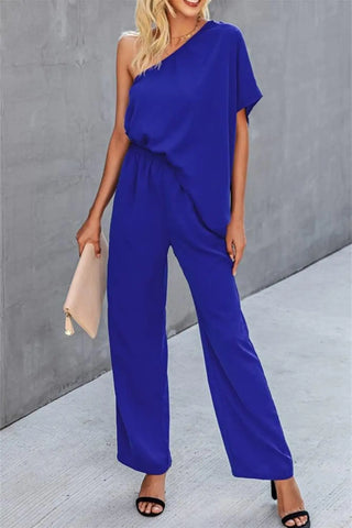 Single Shoulder Short Sleeve Jumpsuit Divacious