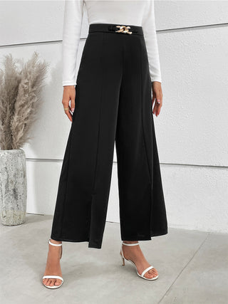 Chain Detail Slit Straight Pants Divacious