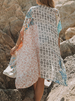 Printed Open Front Half Sleeve Cover-Up Divacious