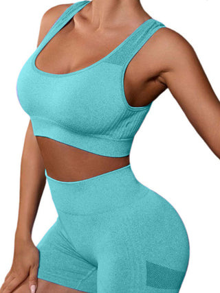 Cutout Scoop Neck Tank and Shorts Active Set Trendsi