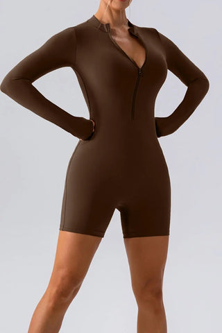 Half Zip Long Sleeve Active Romper Divacious