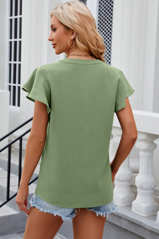 Notched Cap Sleeve T-Shirt Divacious