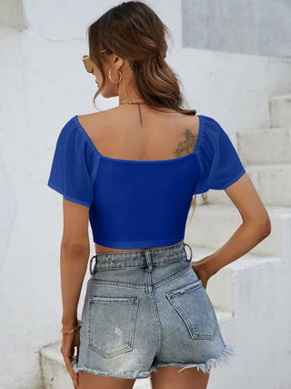 Drawstring Short Sleeve Crop Top Divacious