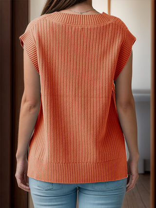 V-Neck Cap Sleeve Knit Vest Divacious