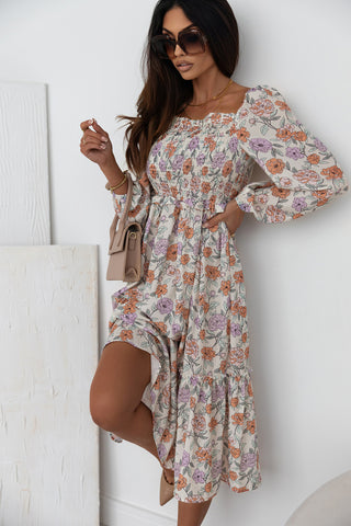 Floral Smocked Square Neck Dress Trendsi