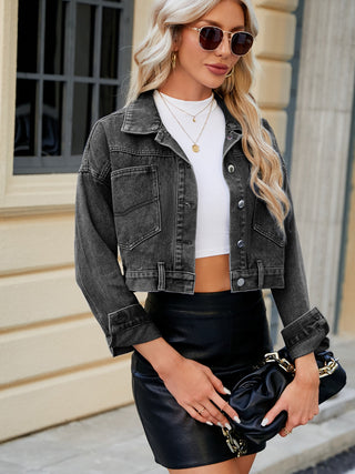 Pocketed Button Up Dropped Shoulder Denim Jacket Divacious