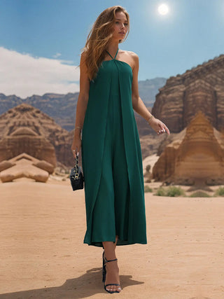 Layered Halter Neck Wide Leg Jumpsuit Divacious