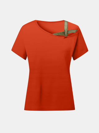 Asymmetrical Neck Short Sleeve T-Shirt Divacious