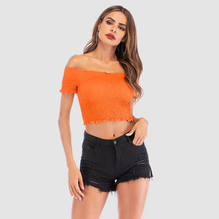 Smocked Off-Shoulder Short Sleeve Top - Divacious