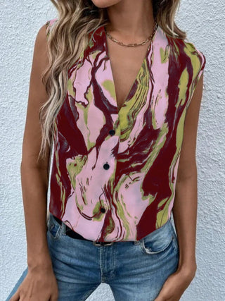 Full Size Printed Button Up Tank Divacious