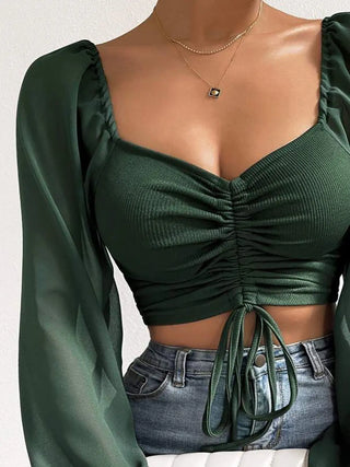 Drawstring Sweetheart Neck Cropped Top Divacious