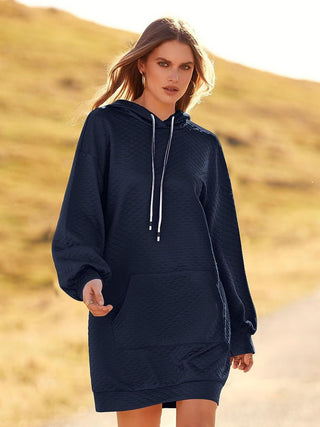 Textured Drawstring Tunic Hoodie Divacious