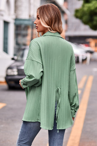 Slit Dropped Shoulder Longline Shirt Divacious