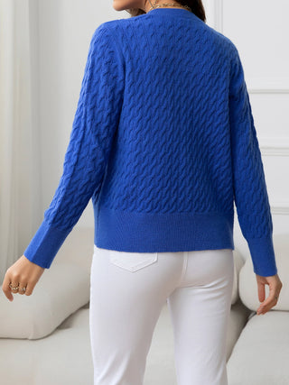 Round Neck Cable-Knit Buttoned Knit Top Divacious