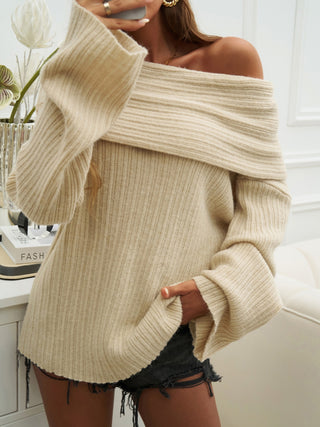 Off-Shoulder Extra-Long Sleeve Sweater Divacious