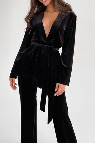 Tie Front Long Sleeve Top and Pants Set Trendsi