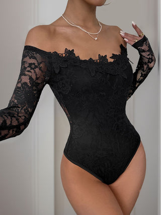 Lace Off-Shoulder Long Sleeve Bodysuit - Divacious