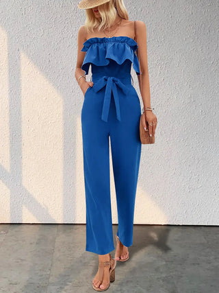 Ruffled Tie Waist Tube Jumpsuit Divacious