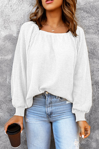 Square Neck Waffle-Knit Top Divacious