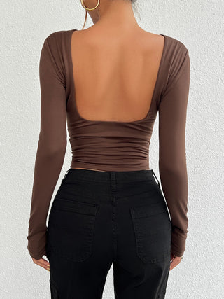 Backless Round Neck Long Sleeve T-Shirt Divacious