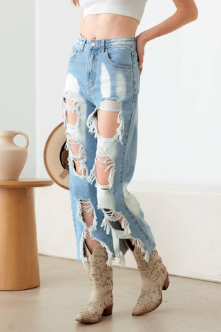 Litz La Frayed Cut Distressed Jeans - Divacious