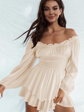 Off Shoulder Smocked Waist Romper Trendsi