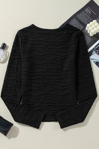 Textured Round Neck Long Sleeve Blouse - Divacious