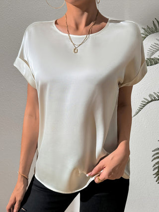 Round Neck Short Sleeve Blouse Divacious