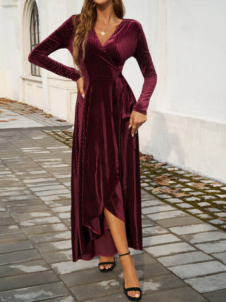 Devine Split Surplice Long Sleeve Midi Dress Trendsi