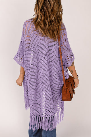 Openwork Open Front Cardigan with Fringes Divacious