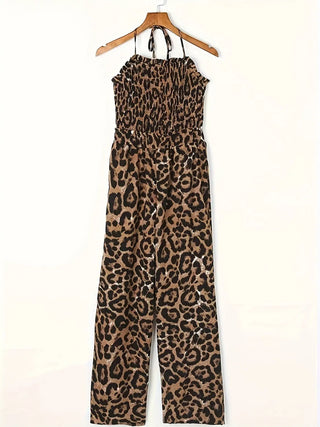 Full Size Leopard Halter Neck Jumpsuit Divacious