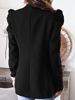 Collared Neck Puff Sleeve Blazer - Divacious