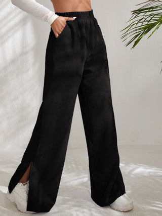 Slit Pocketed High Waist Wide Leg Pants Divacious