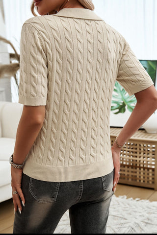 Cable-Knit Short Sleeve Sweater Divacious