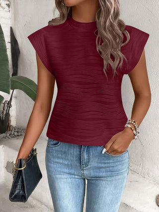 Mock Neck Cap Sleeve T-Shirt Divacious