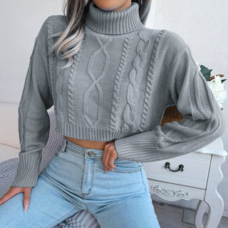 Mixed Knit Turtleneck Cropped Sweater Divacious