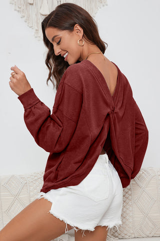 Twisted Round Neck Dropped Shoulder Sweatshirt Divacious