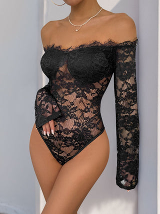 Lace Off-Shoulder Long Sleeve Bodysuit - Divacious