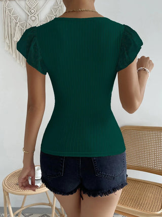 Swiss Dot Round Neck Cap Sleeve Top Divacious