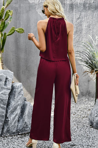 Devine Grecian Neck Sleeveless Pocketed Top and Pants Set Trendsi