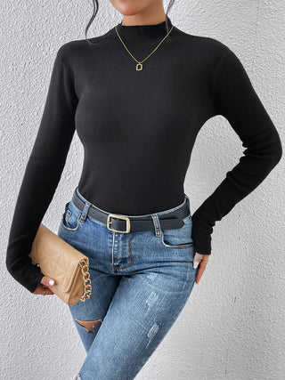 Mock Neck Long Sleeve Knit Top Divacious