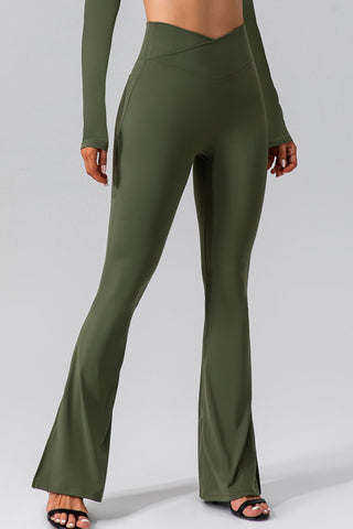 High Waist Slit Pocketed Active Pants Trendsi