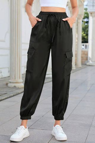 Long Tie Waist Pocketed Pants Divacious