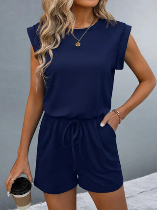 Round Neck Cap Sleeve Romper Divacious