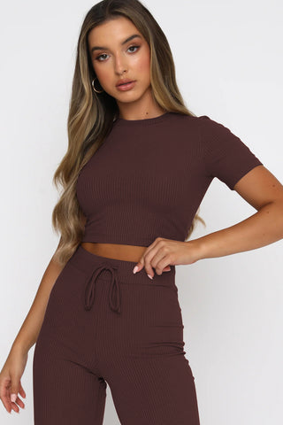 Round Neck Short Sleeve Top and Pants Set Trendsi