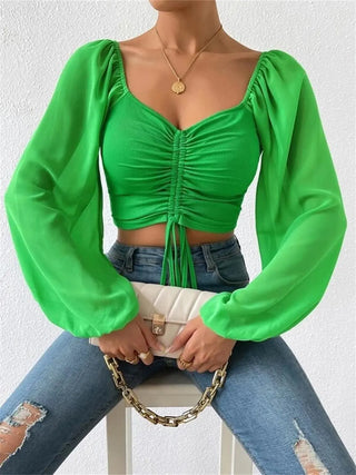 Drawstring Sweetheart Neck Cropped Top Divacious