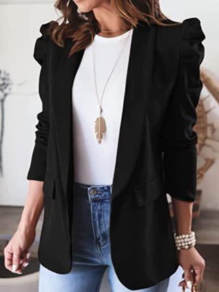 Collared Neck Puff Sleeve Blazer - Divacious