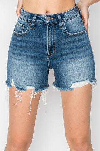 High Rise Raw Hem Distressed Denim Shorts Divacious