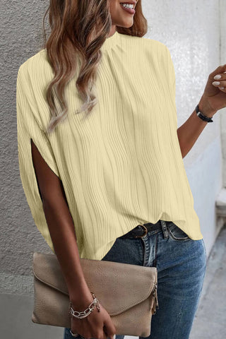 Textured Mock Neck Half Sleeve Blouse Divacious